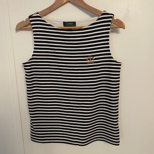 Lauren Ralph Lauren Striped Tank With a Nautical Theme Embroidered Crest L Y2K